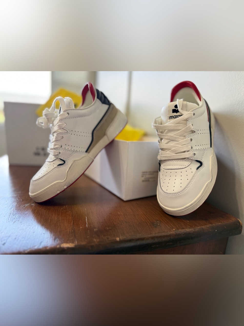 Isabel Marant White Sneakers with Red Heel Detail